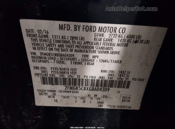 2FMGK5C8XGBA04309 2016 FORD FLEX Blue Widok komory silnika