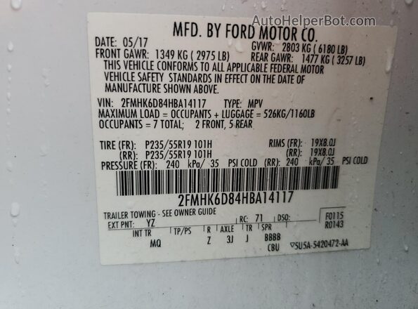 2FMHK6D84HBA14117 2017 FORD FLEX White 