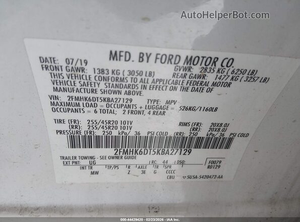 2FMHK6DT5KBA27129 2019 FORD FLEX White 
