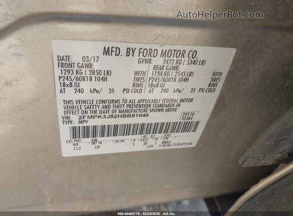 2FMPK3J82HBB81946 2017 FORD EDGE Brown 