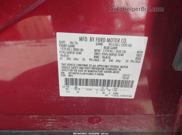 2FMPK3J91GBC11896 2016 FORD EDGE Red Engine compartment view