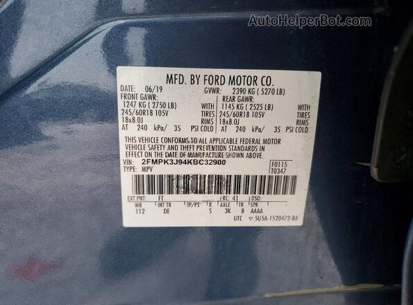 2FMPK3J94KBC32900 2019 FORD EDGE Blue 