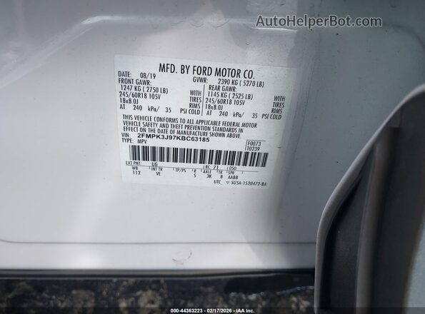 2FMPK3J97KBC63185 2019 FORD EDGE White 
