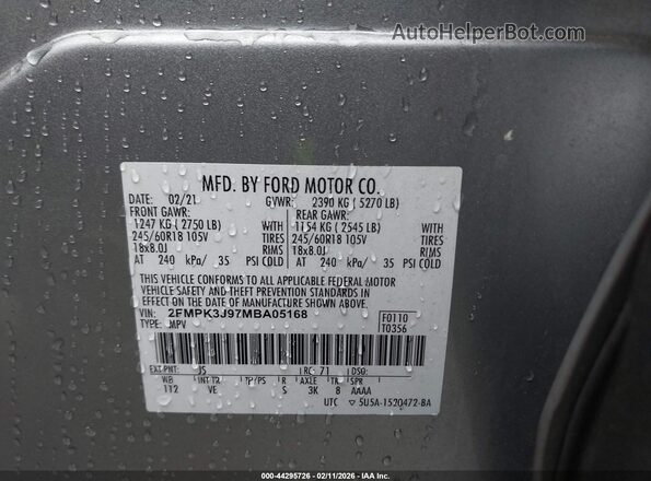 2FMPK3J97MBA05168 2021 FORD EDGE Серебряный 
