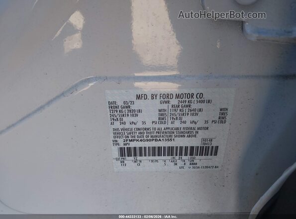 2FMPK4G90PBA13551 2023 FORD EDGE White Вид підкапотного простору