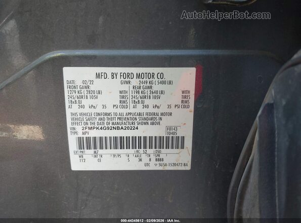 2FMPK4G92NBA20224 2022 FORD EDGE Gray Շարժիչի բաժամունքի տեսք