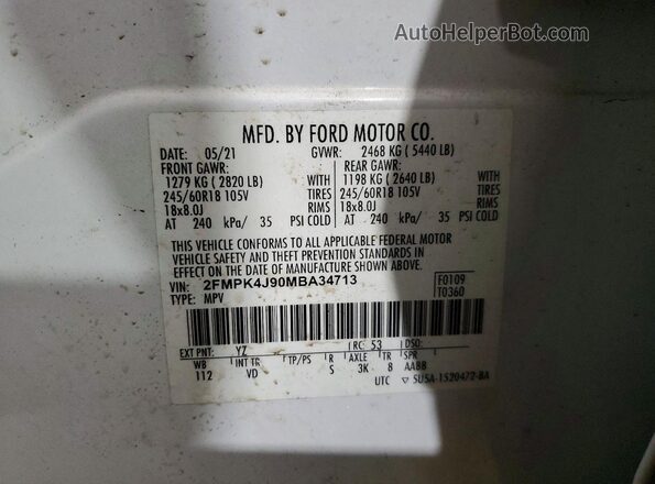 2FMPK4J90MBA34713 2021 FORD EDGE White სალონის 360-გრადუსიანი ხედი