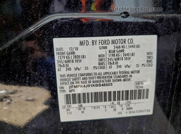 2FMPK4J91KBB48605 2019 FORD EDGE Black 