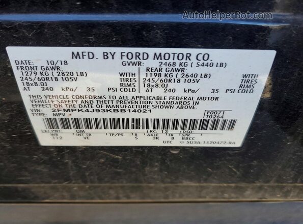 2FMPK4J93KBB14021 2019 FORD EDGE Черный 