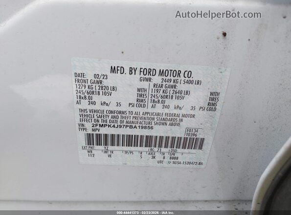 2FMPK4J97PBA19856 2023 FORD EDGE White 
