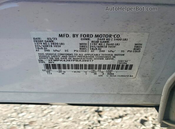 2FMPK4J97PBA29917 2023 FORD EDGE White Вид наклейки з VIN-кодом