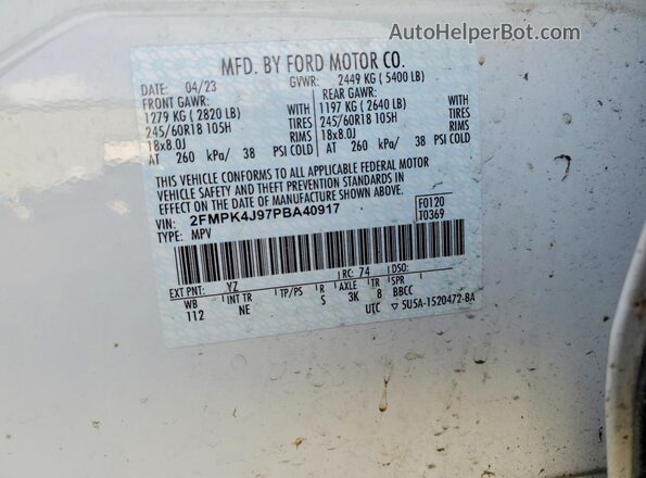 2FMPK4J97PBA40917 2023 FORD EDGE White Вид підкапотного простору