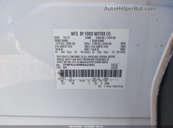 2FMPK4J98MBA23443 2021 FORD EDGE White 
