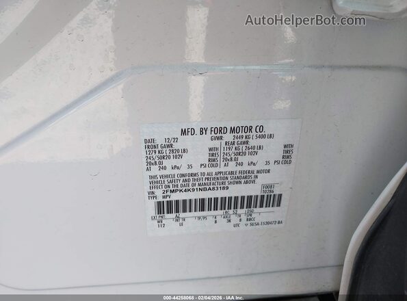 2FMPK4K91NBA83189 2022 FORD EDGE White 