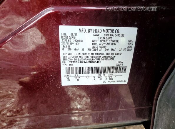 2FMPK4K94KBC60488 2019 FORD EDGE Maroon 