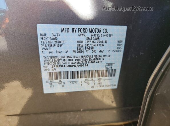 2FMPK4K98PBA49334 2023 FORD EDGE Gray Widok naklejki z numerem VIN
