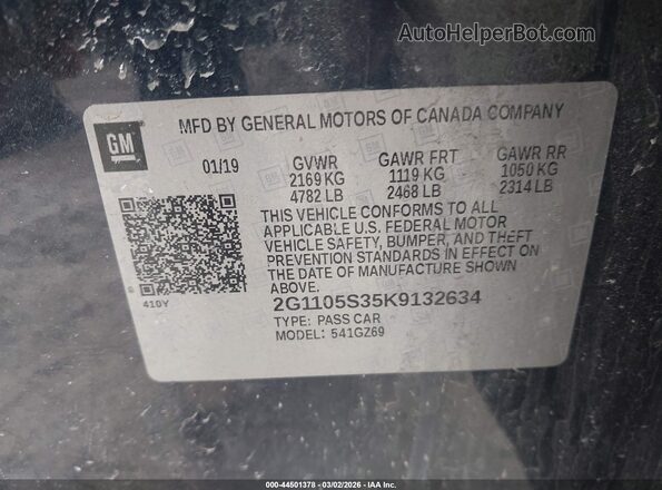 2G1105S35K9132634 2019 CHEVROLET IMPALA Blue 