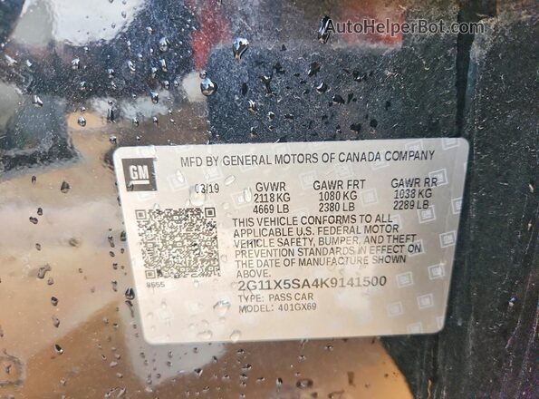2G11X5SA4K9141500 2019 CHEVROLET IMPALA Черный 