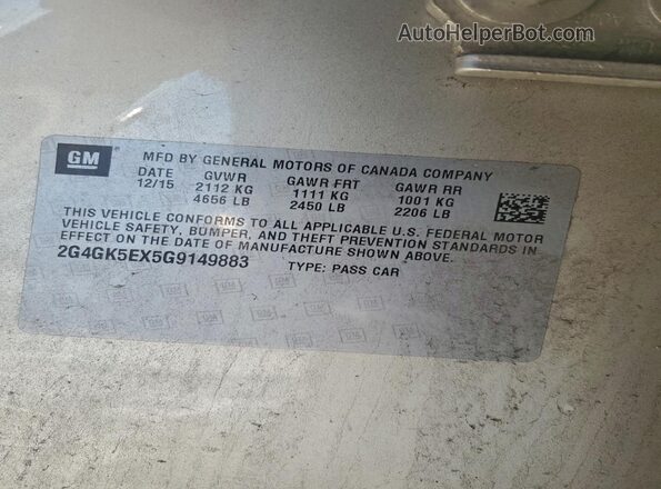 2G4GK5EX5G9149883 2016 BUICK REGAL Beige Vista del compartimento del motor