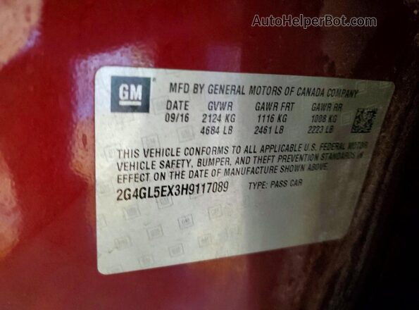 2G4GL5EX3H9117089 2017 BUICK REGAL Burgundy Vista del compartimento del motor