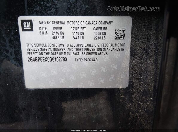 2G4GP5EX9G9162783 2016 BUICK REGAL Black Widok komory silnika