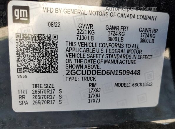 2GCUDDED6N1509448 2022 CHEVROLET SILVERADO Black Vista del compartimento del motor