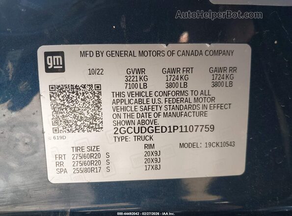 2GCUDGED1P1107759 2023 CHEVROLET SILVERADO Blue Vista del compartimento del motor