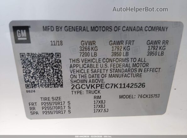 2GCVKPEC7K1142526 2019 CHEVROLET SILVERADO White 