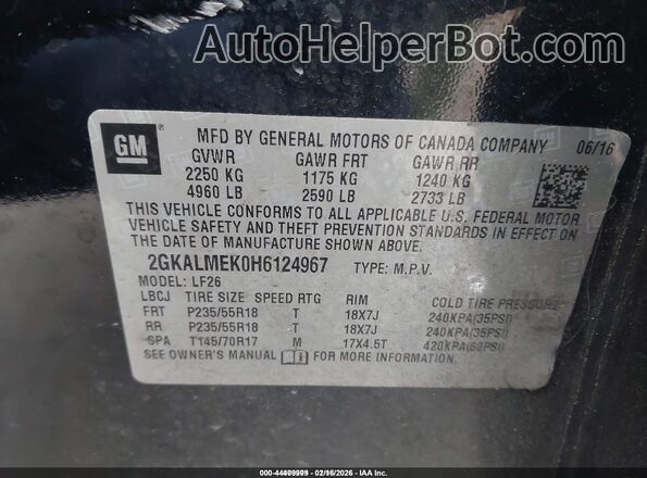 2GKALMEK0H6124967 2017 GMC TERRAIN Black Vista del compartimento del motor