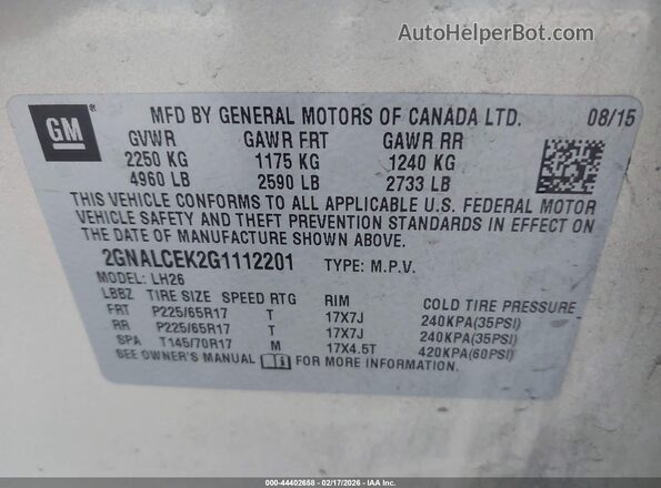 2GNALCEK2G1112201 2016 CHEVROLET EQUINOX Champagne Вид подкапотного пространства
