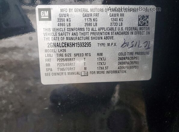 2GNALCEK6H1593295 2017 CHEVROLET EQUINOX Black VIN კოდის სტიკერის ხედი
