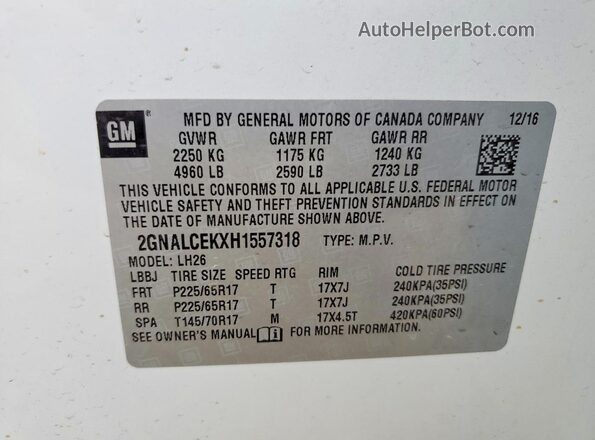 2GNALCEKXH1557318 2017 CHEVROLET EQUINOX White 360 interior view