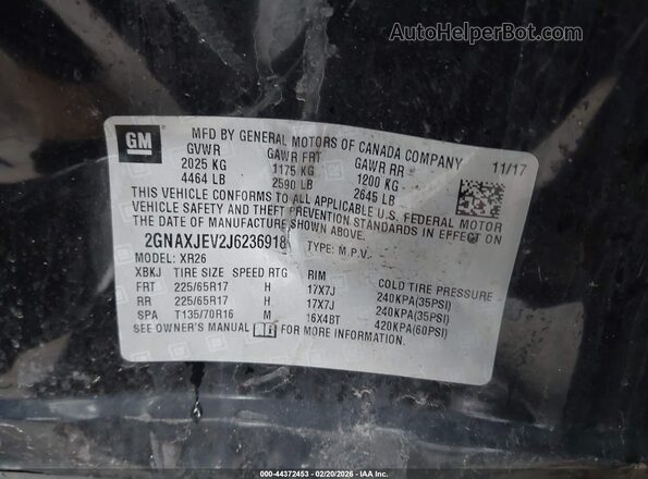 2GNAXJEV2J6236918 2018 CHEVROLET EQUINOX Black 