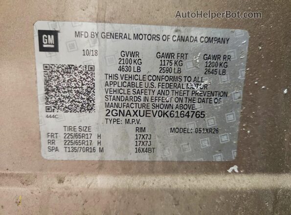2GNAXUEV0K6164765 2019 CHEVROLET EQUINOX Brown 