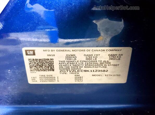 2GTV2LEC9K1123582 2019 GMC K1500 Blue Շարժիչի բաժամունքի տեսք