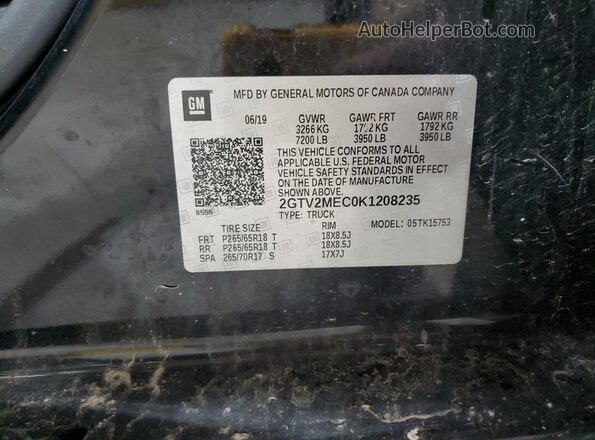 2GTV2MEC0K1208235 2019 GMC SIERRA Charcoal 