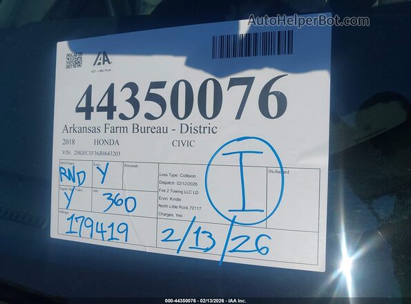 2HGFC1F36JH643203 2018 HONDA CIVIC Gray 