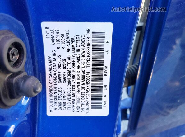 2HGFC2F6XKH506878 2019 HONDA CIVIC Blue 