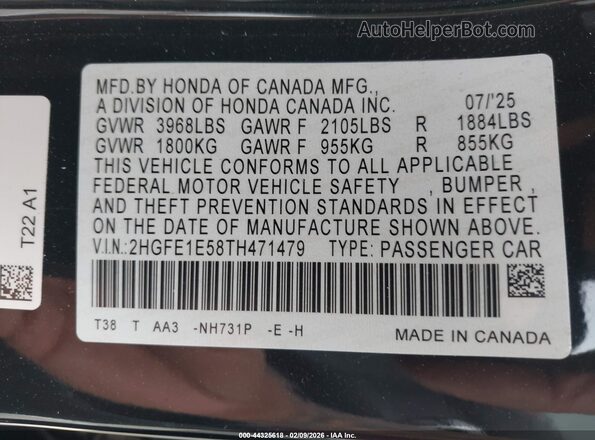 2HGFE1E58TH471479 2026 HONDA CIVIC SI Black 