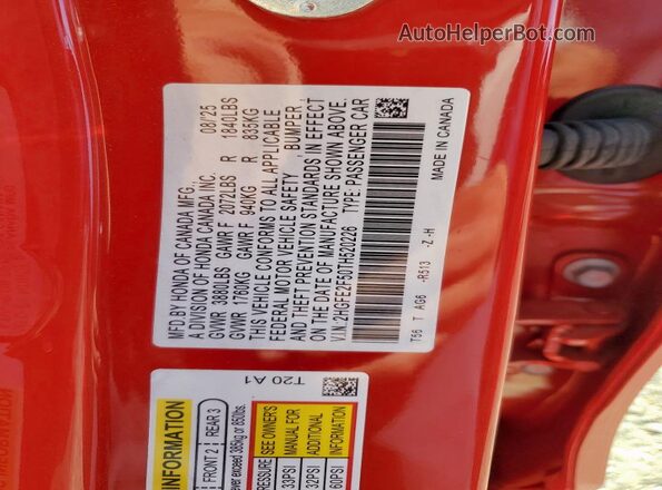 2HGFE2F50TH520226 2026 HONDA CIVIC Red 