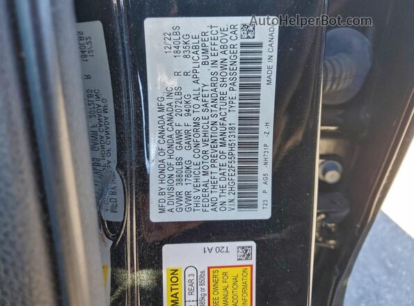 2HGFE2F55PH513181 2023 HONDA CIVIC Black Widok naklejki z numerem VIN