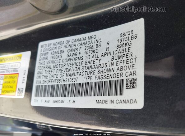 2HGFE4F86TH310607 2026 HONDA CIVIC HYBRID Black 