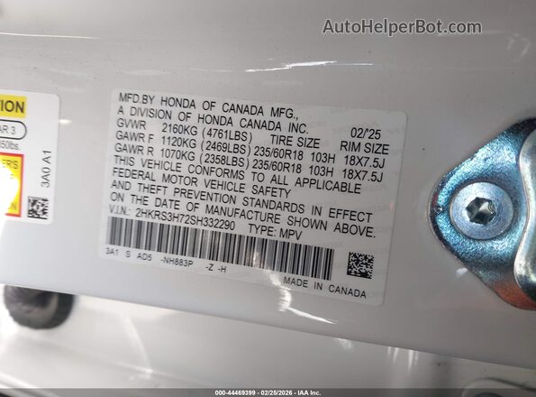 2HKRS3H72SH332290 2025 HONDA CR-V White Widok komory silnika