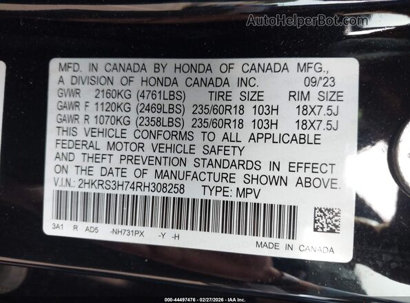 2HKRS3H74RH308258 2024 HONDA CR-V Black ძრავის განყოფილების ხედი