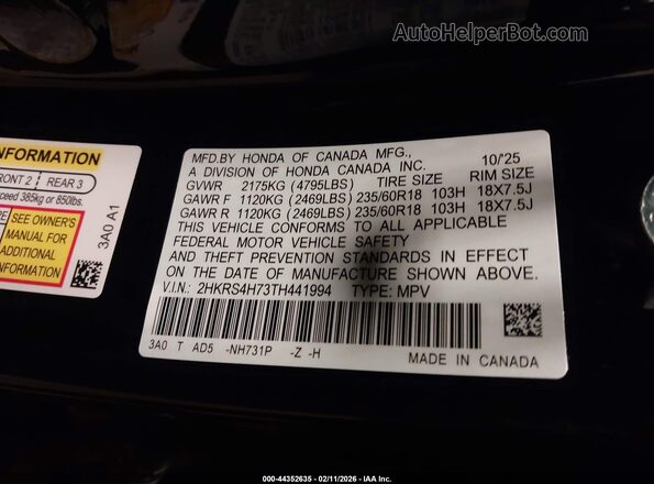 2HKRS4H73TH441994 2026 HONDA CR-V Black 