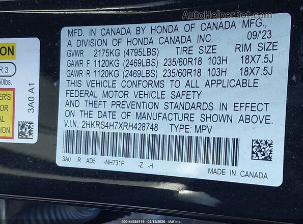 2HKRS4H7XRH428748 2024 HONDA CR-V Black Widok komory silnika