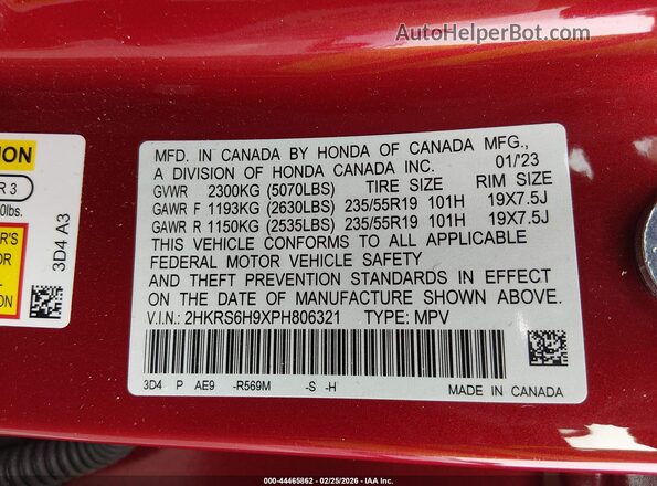 2HKRS6H9XPH806321 2023 HONDA CR-V HYBRID Красный 