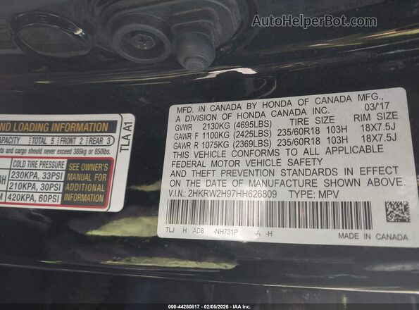 2HKRW2H97HH626809 2017 HONDA CR-V Black 