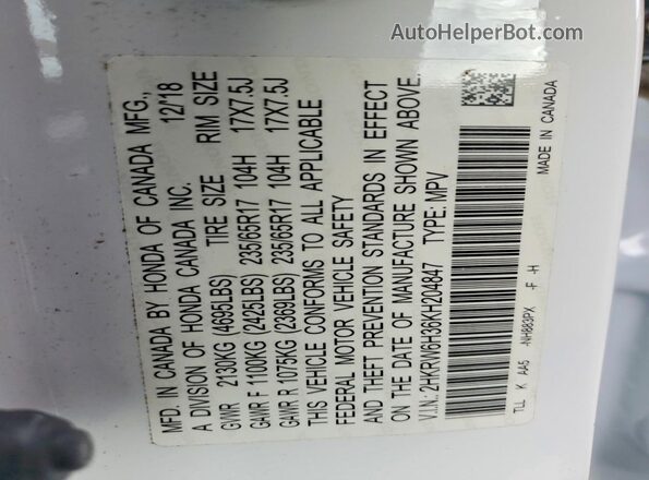 2HKRW6H36KH204847 2019 HONDA CR-V Белый 