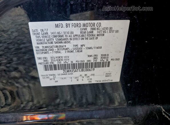 2LMHJ5AT1JBL00619 2018 LINCOLN MKT Black Widok naklejki z numerem VIN